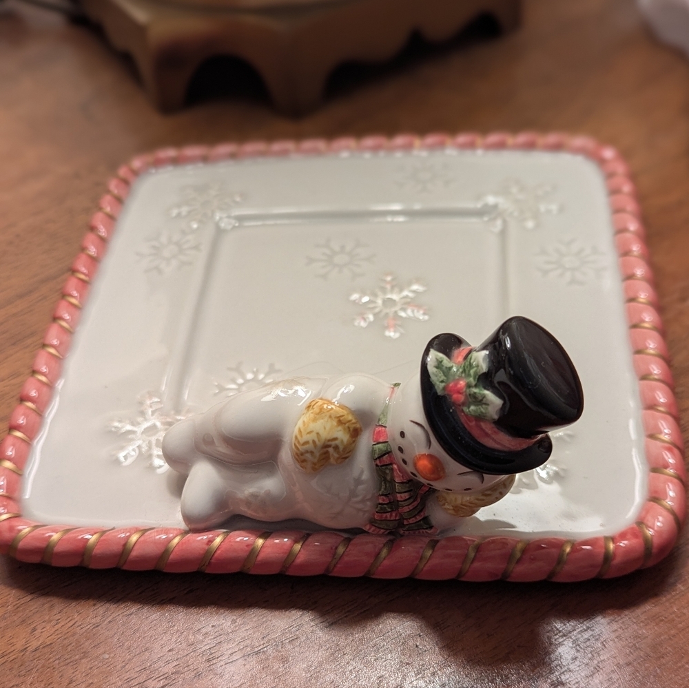 Fitz And Floyd Home Fragrance Laying Snowman Candle Holder Plate